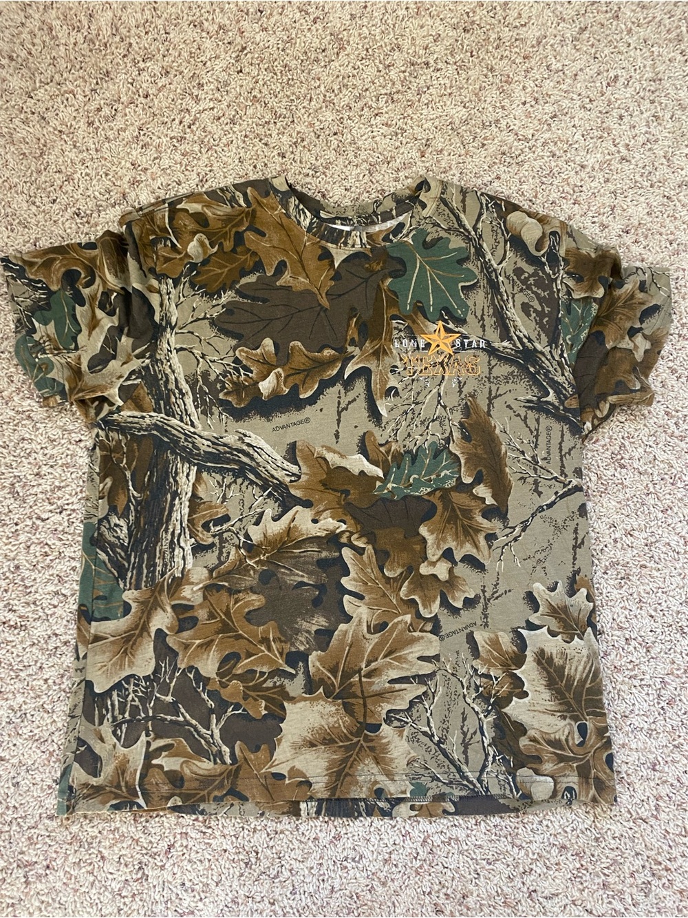 Urban Outfitters Brown and Green Leaf Camo Short Sleeve Tee